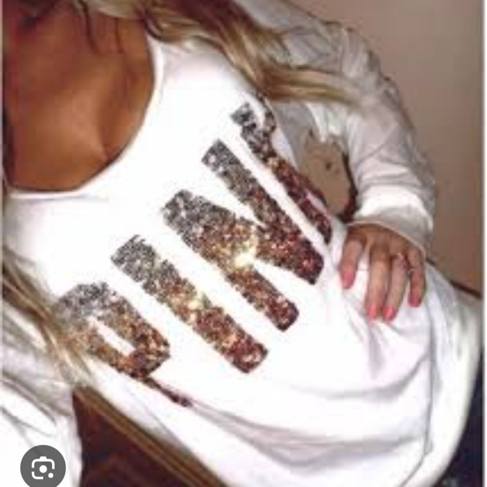 NWOT White Sweatshirt with Gold Glitter PINK Lettering - Picture 4 of 4